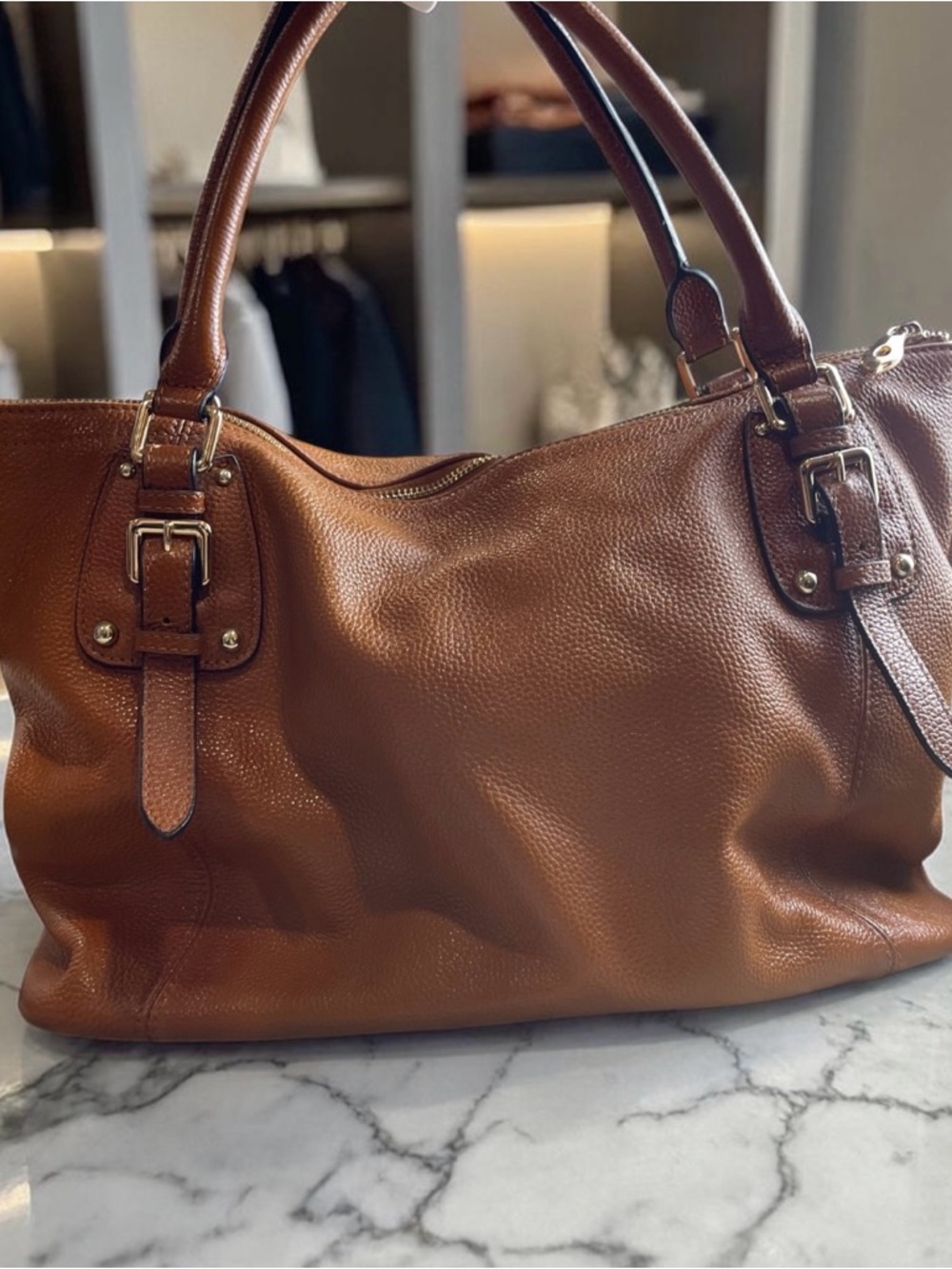 Kattee Brown Pebbled Leather Satchel Tote Shoulder Bag